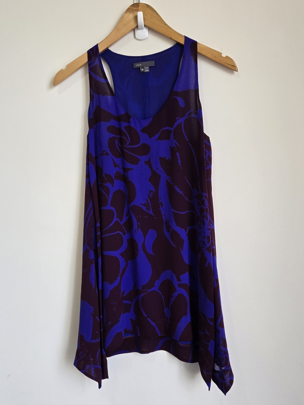 Vince Blue & Black Floral Racerback Tank